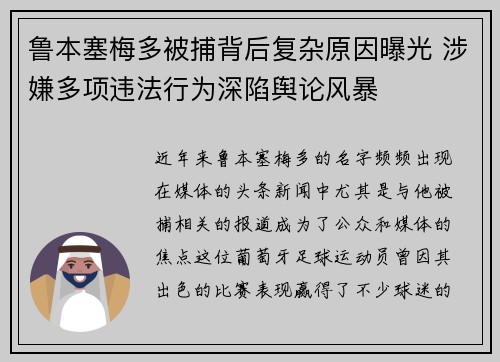 鲁本塞梅多被捕背后复杂原因曝光 涉嫌多项违法行为深陷舆论风暴 鲁本塞梅多被捕背后复杂原因曝光 涉嫌多项违法行为深陷舆论风暴